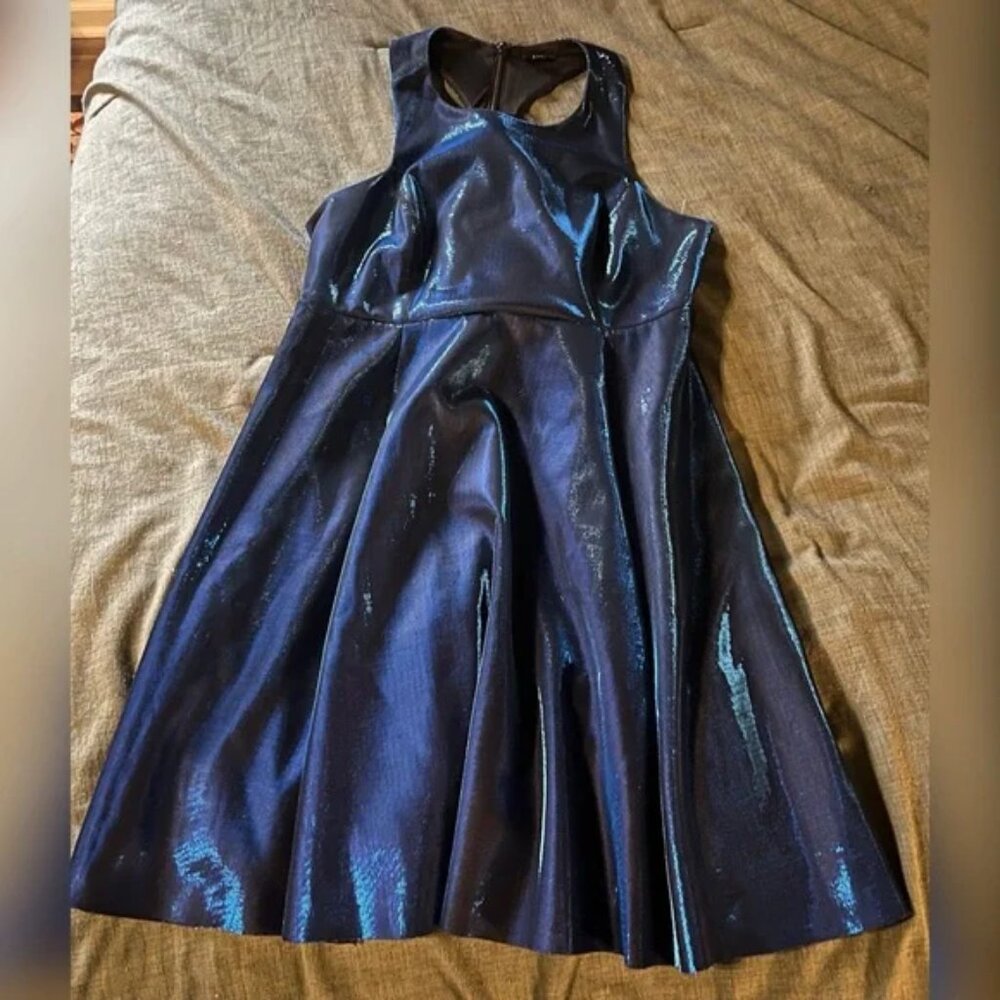 Like New Torrid Iridescent Metallic Blue Fit & Flare Racerback Skater Dress - Picture 4 of 5